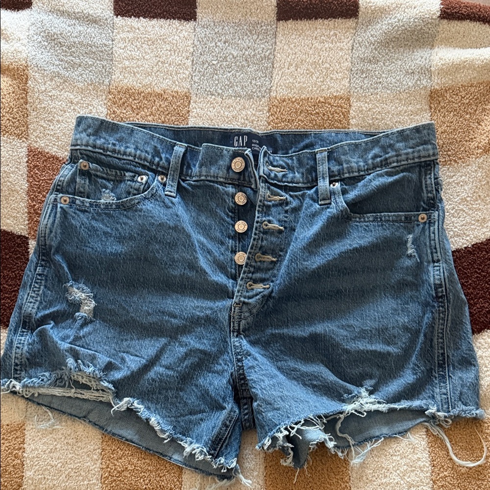 GAP Women’s Button-Fly Distressed Denim Shorts - Blue
